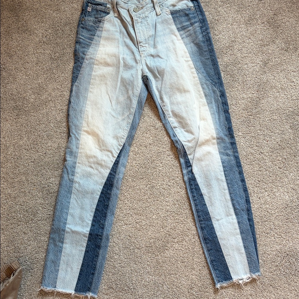 Ag Patchwork Two-Tone Light Blue Straight Jeans - image 8
